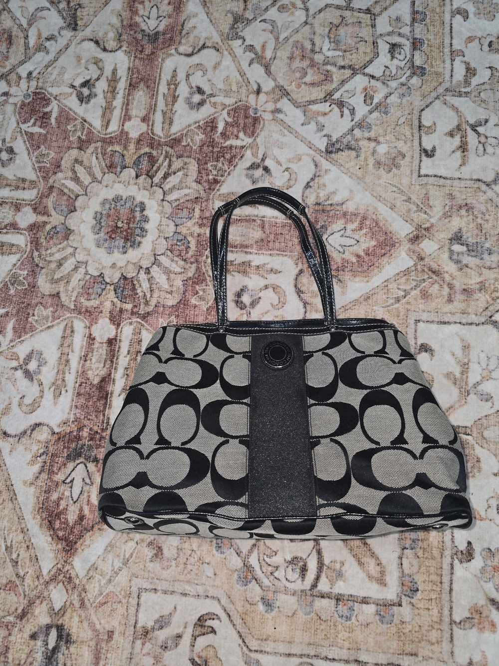 Coach F19190 Signature Canvas Kisslock 3 Compartment Carryall